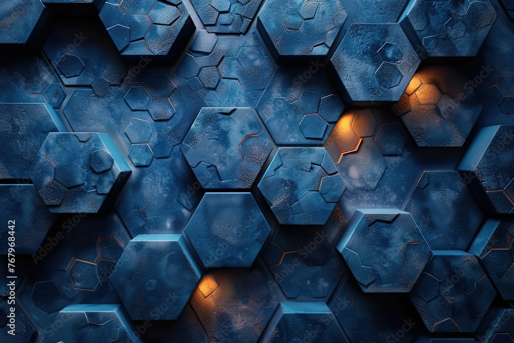 Blue abstract background with hexagon shapes. a blue hexagonal background with a lot of small hexagonal - obrazy, fototapety, plakaty 