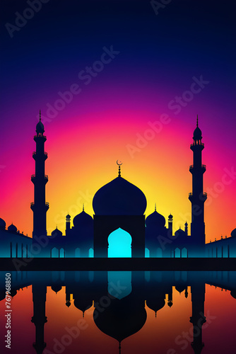 Beautifull Mosque Silhouette Background With Copy Space Area