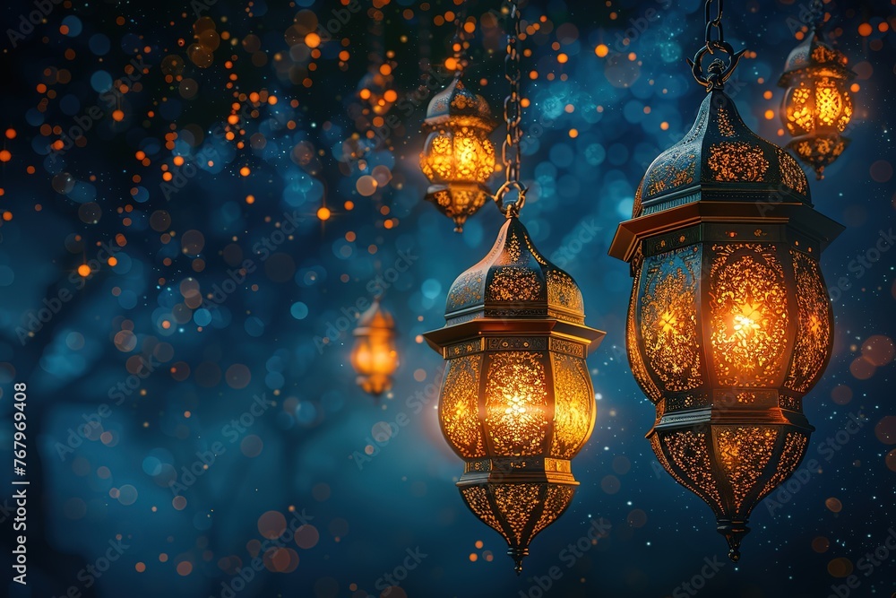 lanterns hanging from a string with lights in the background lanterns hanging from a string with lights in the background