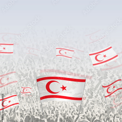Crowd of people waving flag of Northern Cyprus square graphic for social media and news.