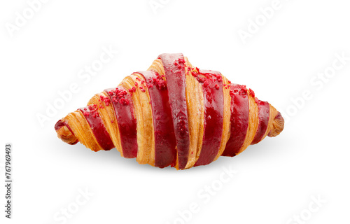 Raspberry croissant on white background