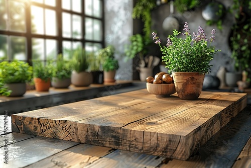 Empty beautiful wood tabletop counter on the interior in clean and bright kitchen background