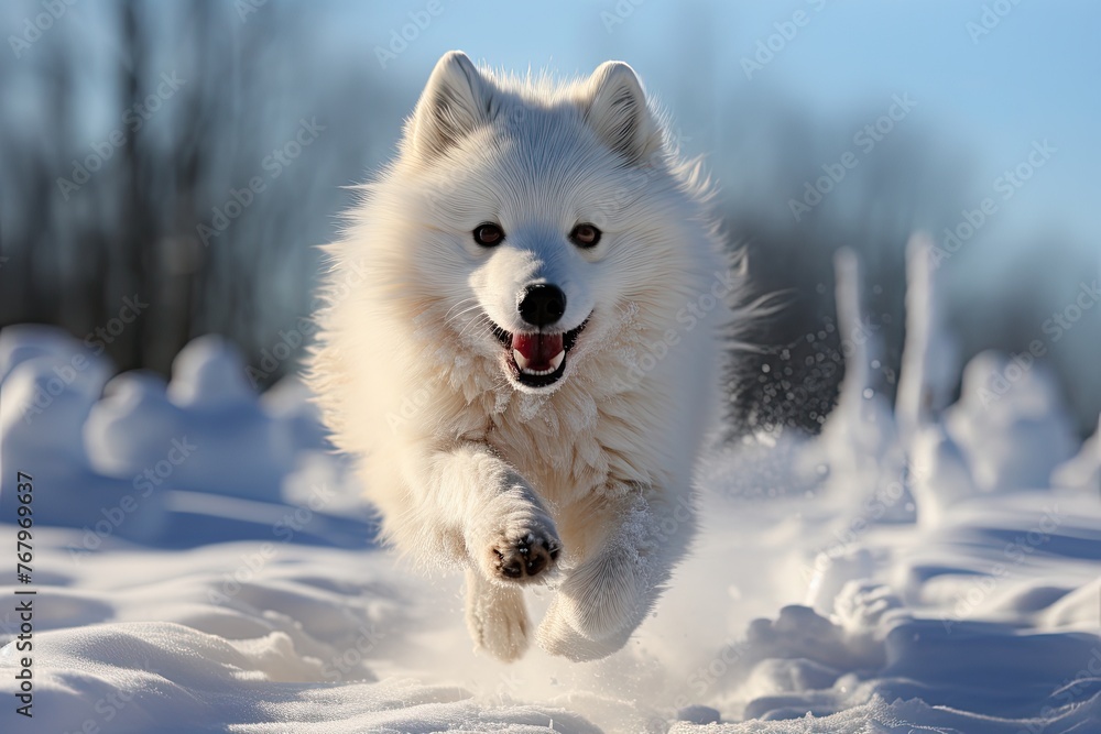 Arctic fox displays white coat in the Arctic., generative IA