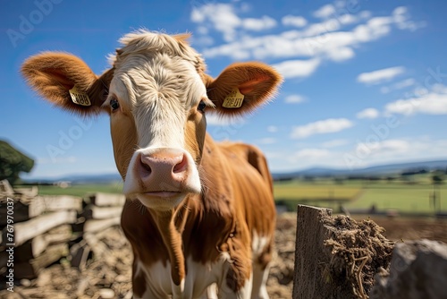 Curious Jersey cow on the farm., generative IA