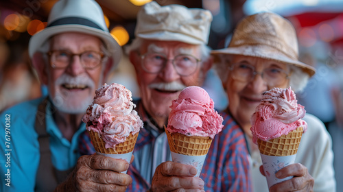Senior people eating ice cream