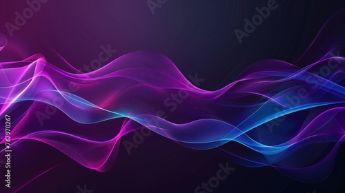 smooth waves on dark background. Futuristic technology design backdrop with purple and blue gradient transition.