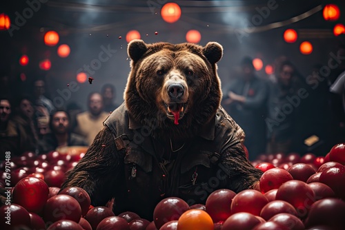 Malabarian bear enchants the audience in the circus., generative IA photo
