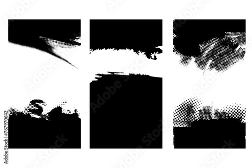 Trendy punk noise defect banners. Glitch distorted texture halftone noise defect error stamp set of vector backgrounds templates for presentation stories.