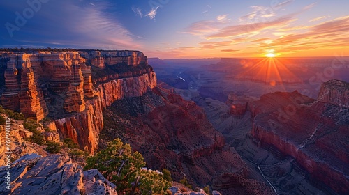 a sun setting over a canyon