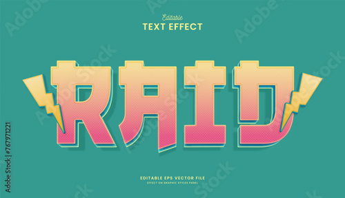 decorative editable thunder raid text effect vector design