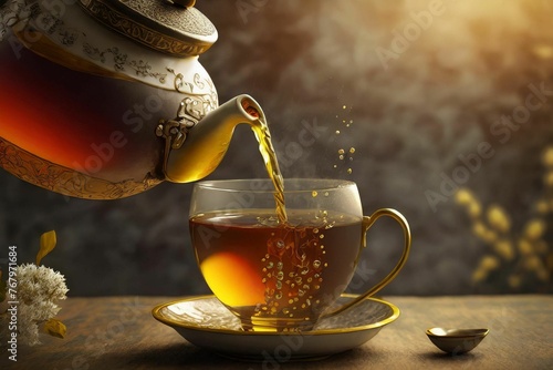 Pouring tea into a cup
