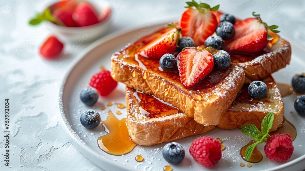 Plate of French Toast With Berries and Syrup Plate of French Toast With Berries and Syrup
