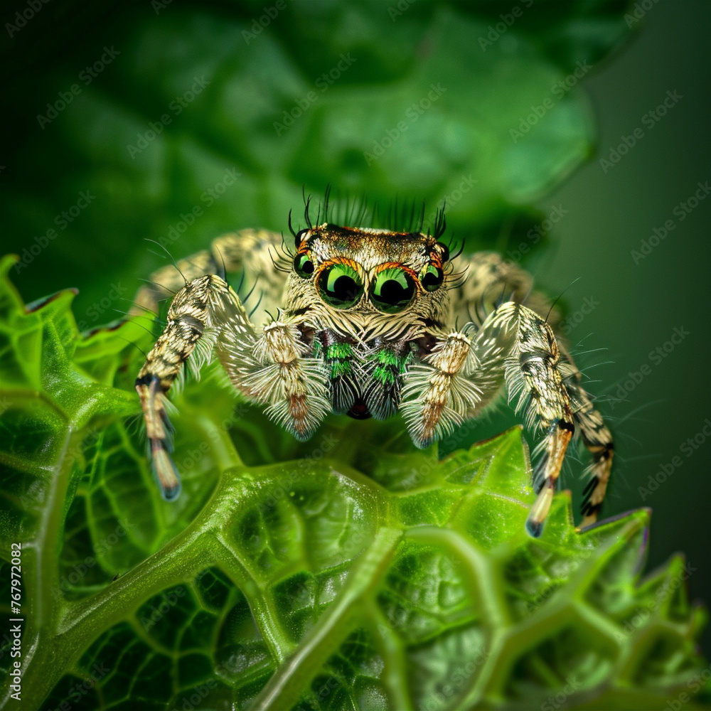 Fototapeta premium Jumping spider on a leaf