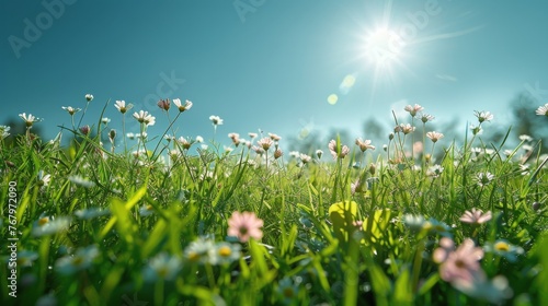 Sun Shining Through Clouds Over Grass Field