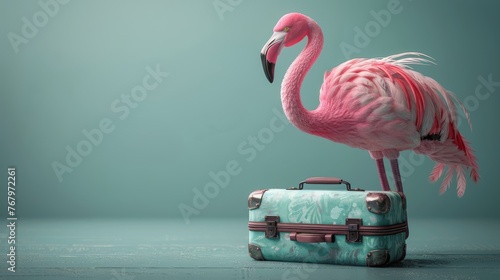 Pink Flamingo Floating on Water