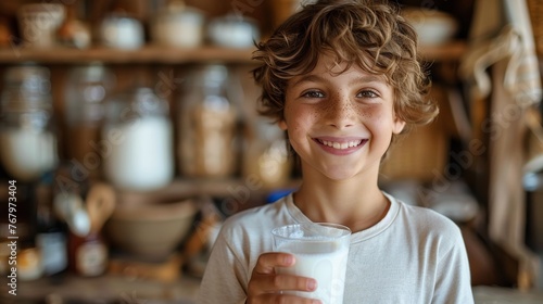 Young Boy Holding Glass of Milk