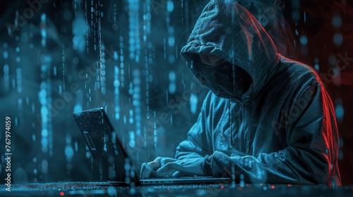 Man in Hooded Jacket Using Laptop Computer