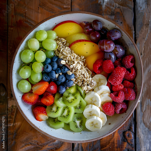 Fruit salad in aa nutritional education and healthy eating options in the workplace. photo