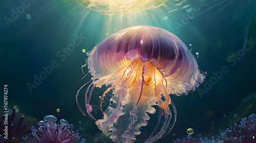 Underwater World: Fish and Jellyfish in Aquarium © Ploxyz
