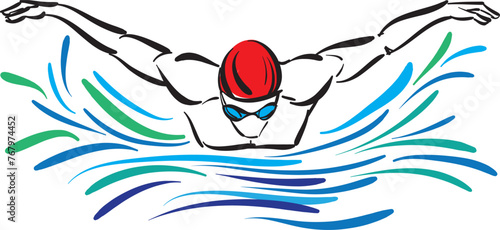 swimmer man brush stroke line art vector illustration
