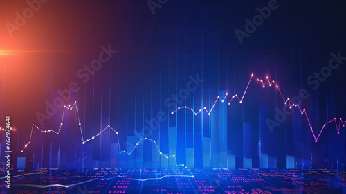 Stock Market Chart on Blue Background. share drop down