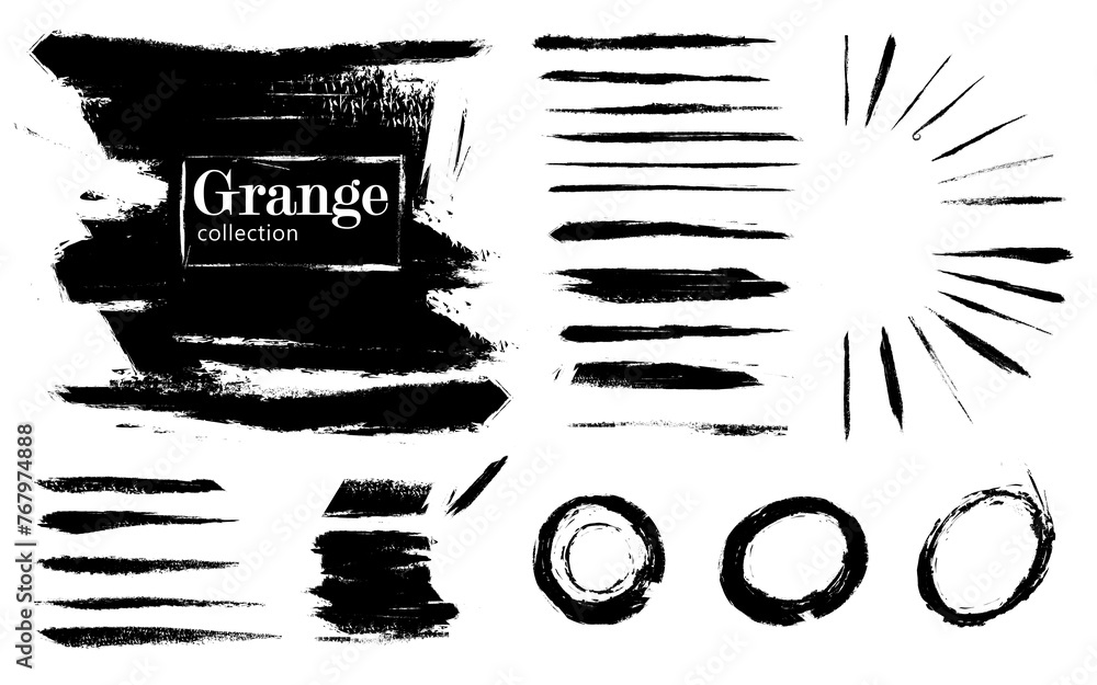 Big set of vector brush marks from the Grange collection. Art brushes, strokes, lines and brush marks. Creative pattern of designer dynamic strokes and lines - obrazy, fototapety, plakaty 