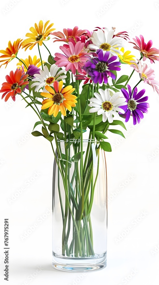 Colorful daisy Bouquet in Glass Vase