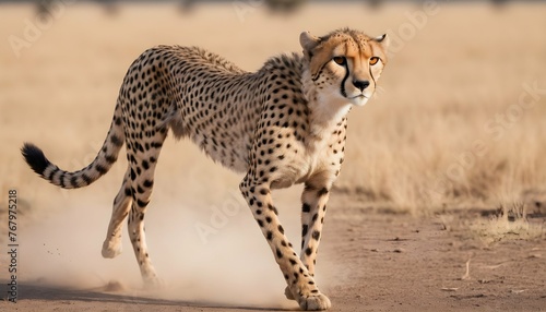 A Cheetah With Its Powerful Legs Propelling It For