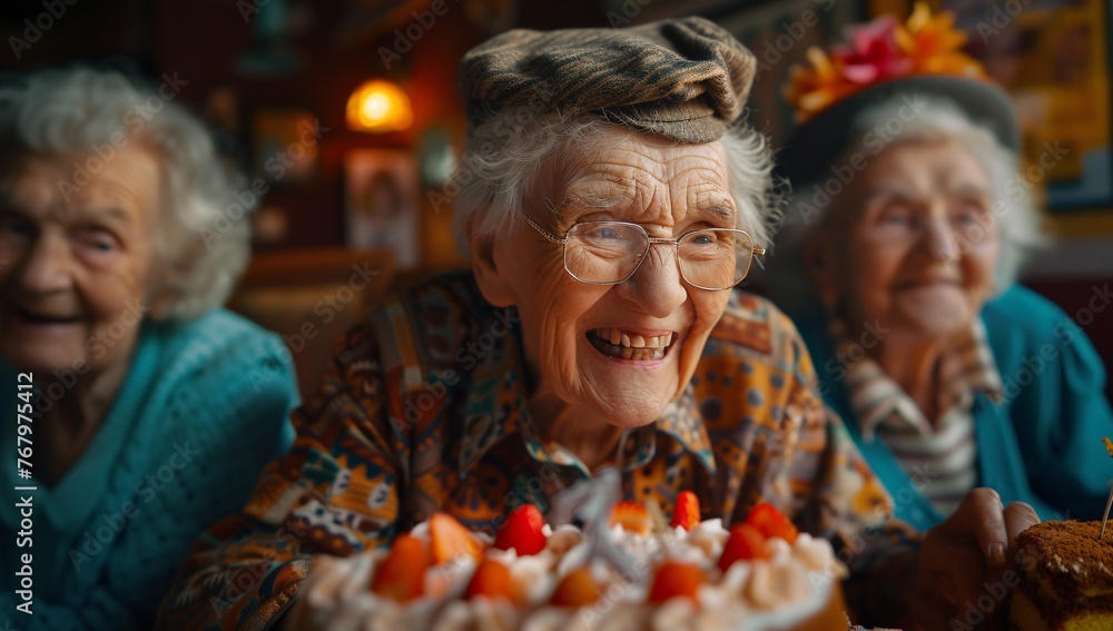 Joyful Senior Women Celebrating With Cake Joyful Senior Women Celebrating With Cake