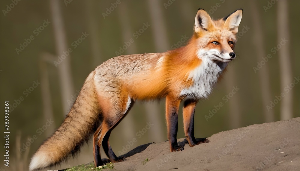 A Red Fox With Its Bushy Tail Held High