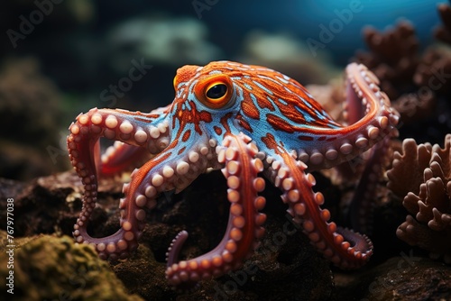 Graceful octopus in coral reefs., generative IA