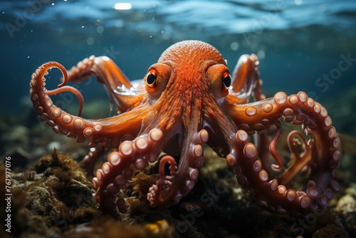 Agile octopus captures prey in the ocean., generative IA