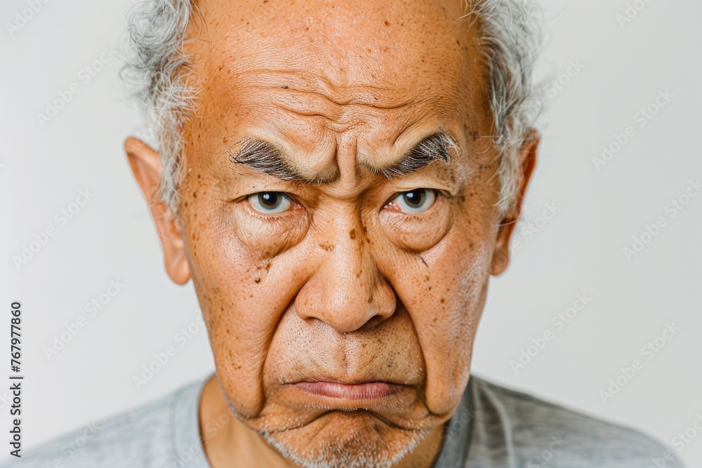 怒っている顔のシニアの日本人男性(おじいさん・おじいちゃん・イライラ・不満・ストレス) 怒っている顔のシニアの日本人男性(おじいさん・おじいちゃん・イライラ・不満・ストレス)