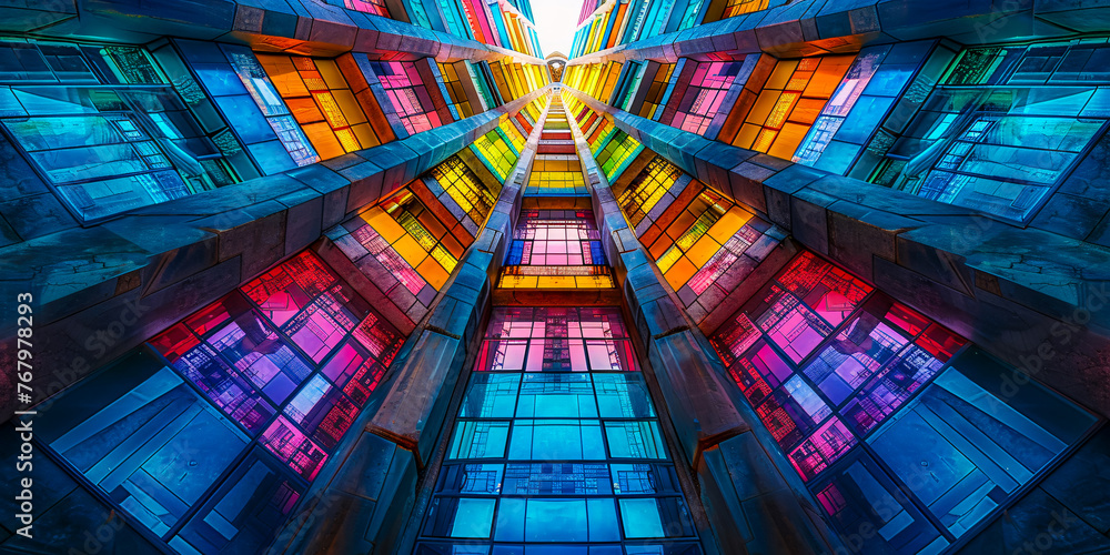 Colorful Modern Buildings, Urban City Architecture, Vibrant Skyscraper Exterior Design
