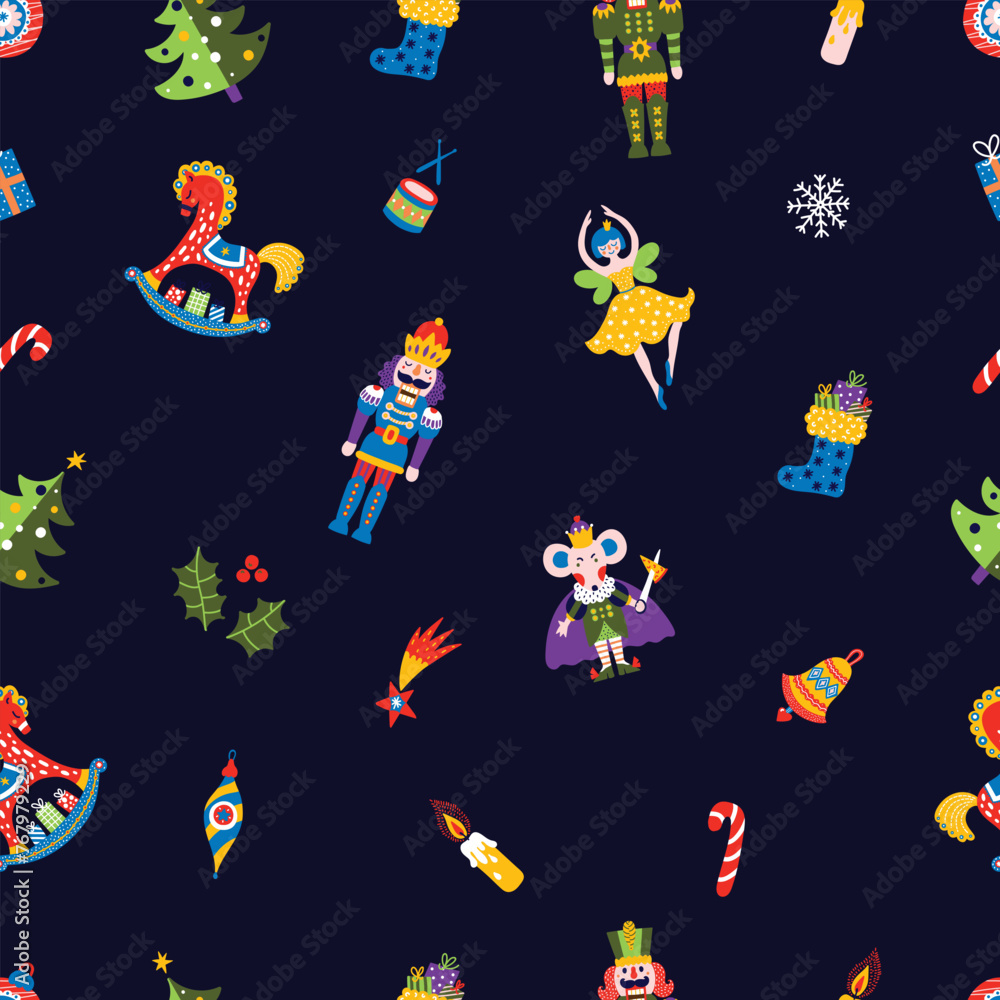 Christmas vector seamless Nutcracker pattern.Seamless pattern can be used for wallpaper, pattern fills, web page background, surface textures.