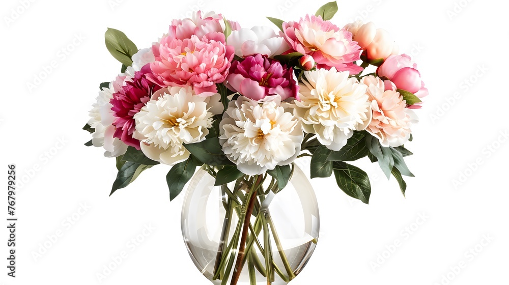 Fototapeta premium Colorful Peony Bouquet in Glass Vase