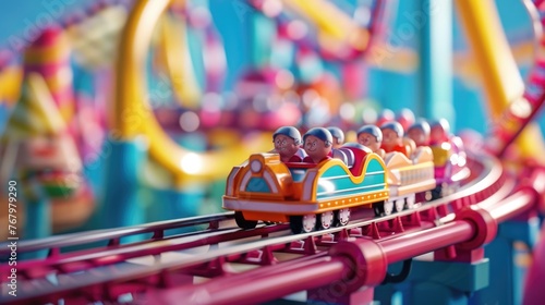 toy train on the railway, cutesy roller coaster photo