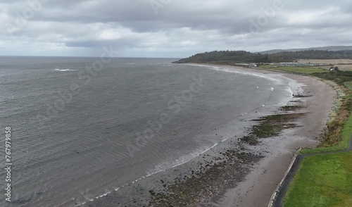 Aerial view of the Maidens, Ayrshire, Scotland, showcasing the vast ocean