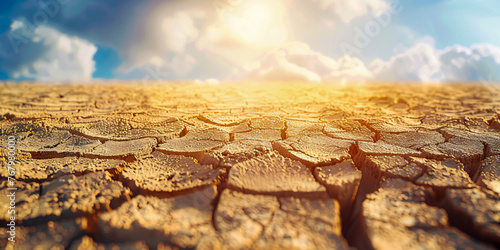 Severe Drought Impact on Land, Cracked Soil Texture, Environmental Climate Change Concept photo