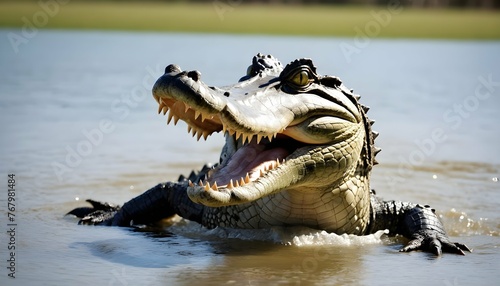 An Alligator With Its Tail Thrashing In The Water