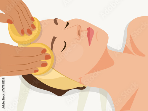 Vector illustration of a woman being provided a pampering facial massage by a professional masseuse