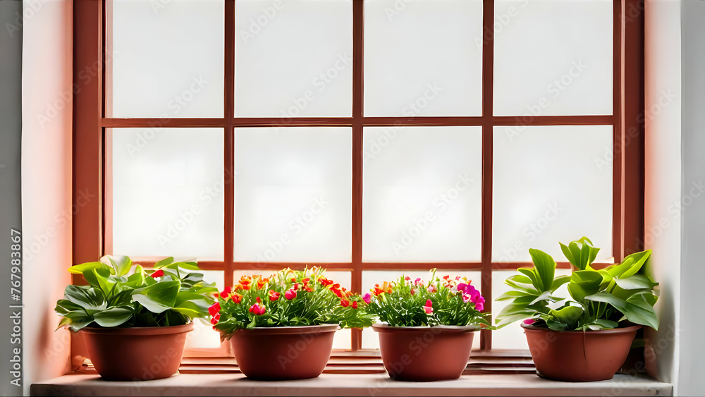 Window, flowers, frame, illustration, Vector,home, decoration, wood, glass, light, wall, architecture, pot, plants,  , Window with flowers,  ,window with flowers in pots, background, wallpaper