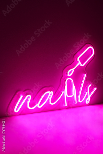 Pink neon sign nails. Trendy style. Beauty style. Neon sign. Custom neon. Beauty decor.