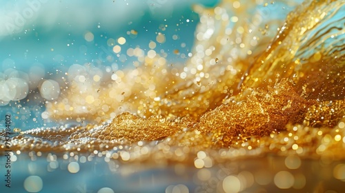 Golden Wave Splash with Sparkling Droplets