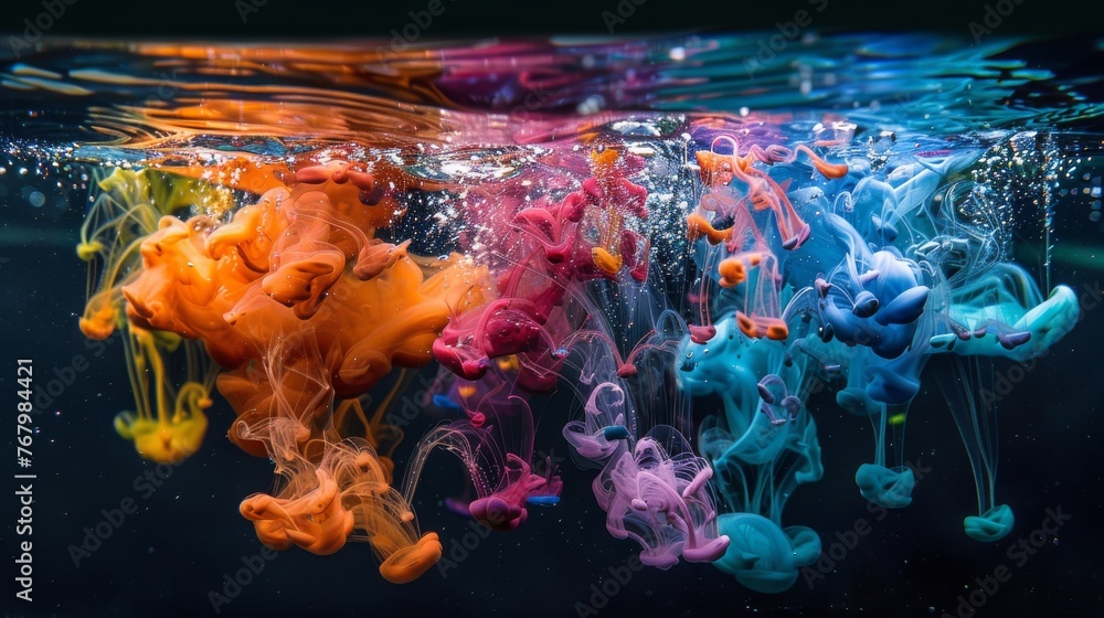 Obraz premium Colorful Ink Clouds Diffusing in Water