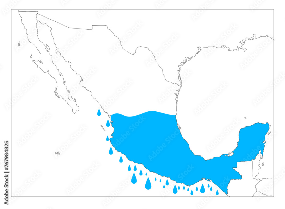 Concept of lack of water, due to climate change, map of Mexico that is running out of water