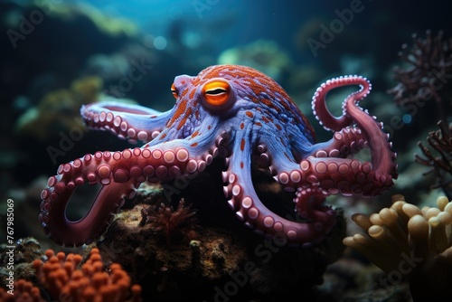 Marine octopus in color and shape show.  generative IA