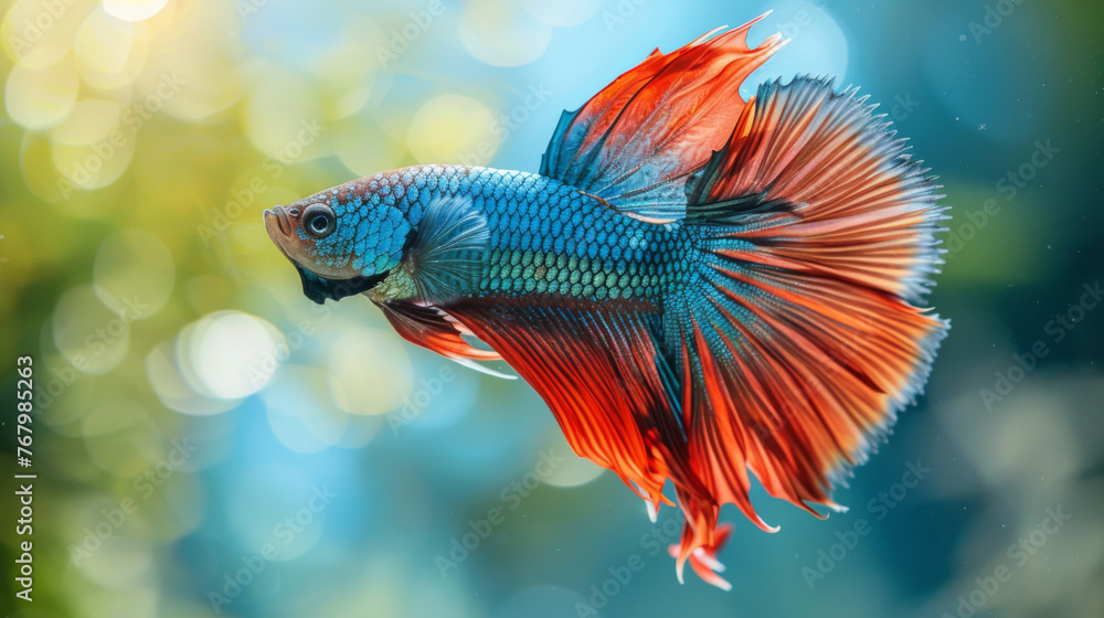 Vibrant Siamese fighting fish with flowing fins swimming in a blue-toned aquarium. Vibrant Siamese fighting fish with flowing fins swimming in a blue-toned aquarium.