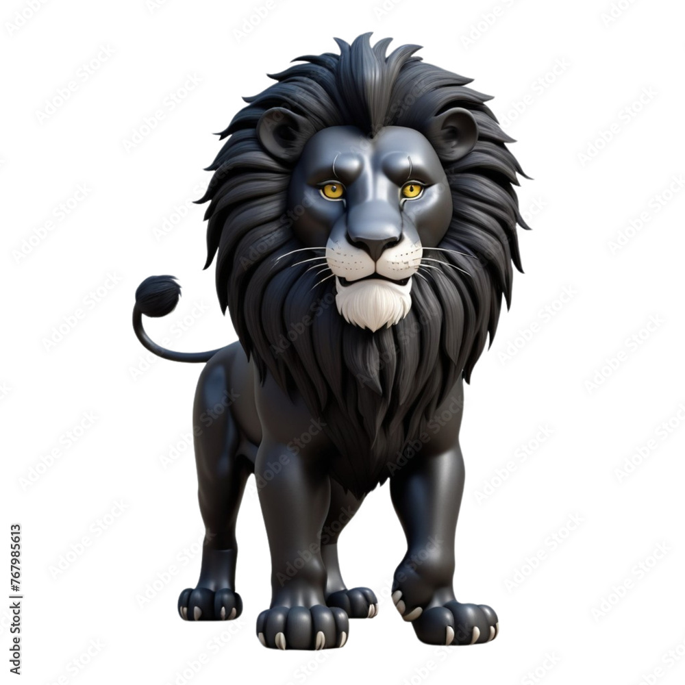 3d rendering of cartoon black lion on Isolated transparent background png. generated with AI 3d rendering of cartoon black lion on Isolated transparent background png. generated with AI