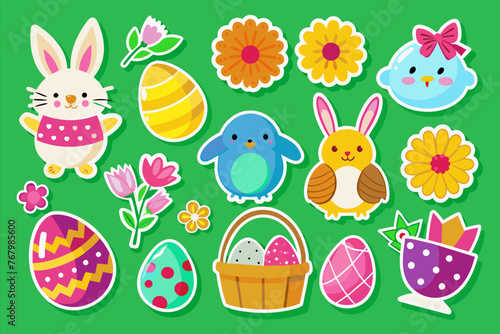 easter sticker sheet vector arts illustration